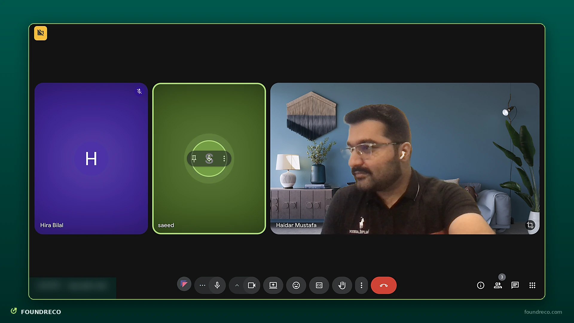 Video call screenshot: planning call with a client, shared screen blurred