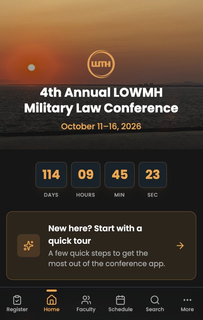 The conference app Will built with Foundreco for his firm's annual military law conference