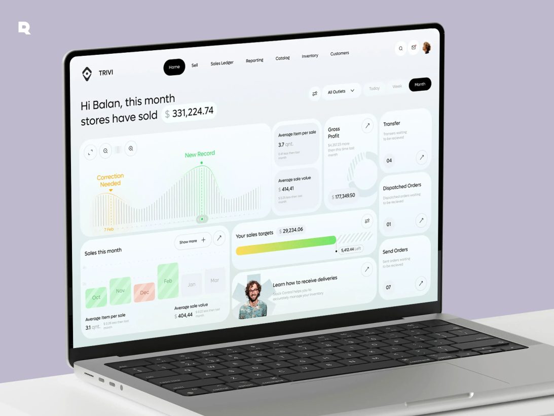 A retail analytics dashboard open on a laptop