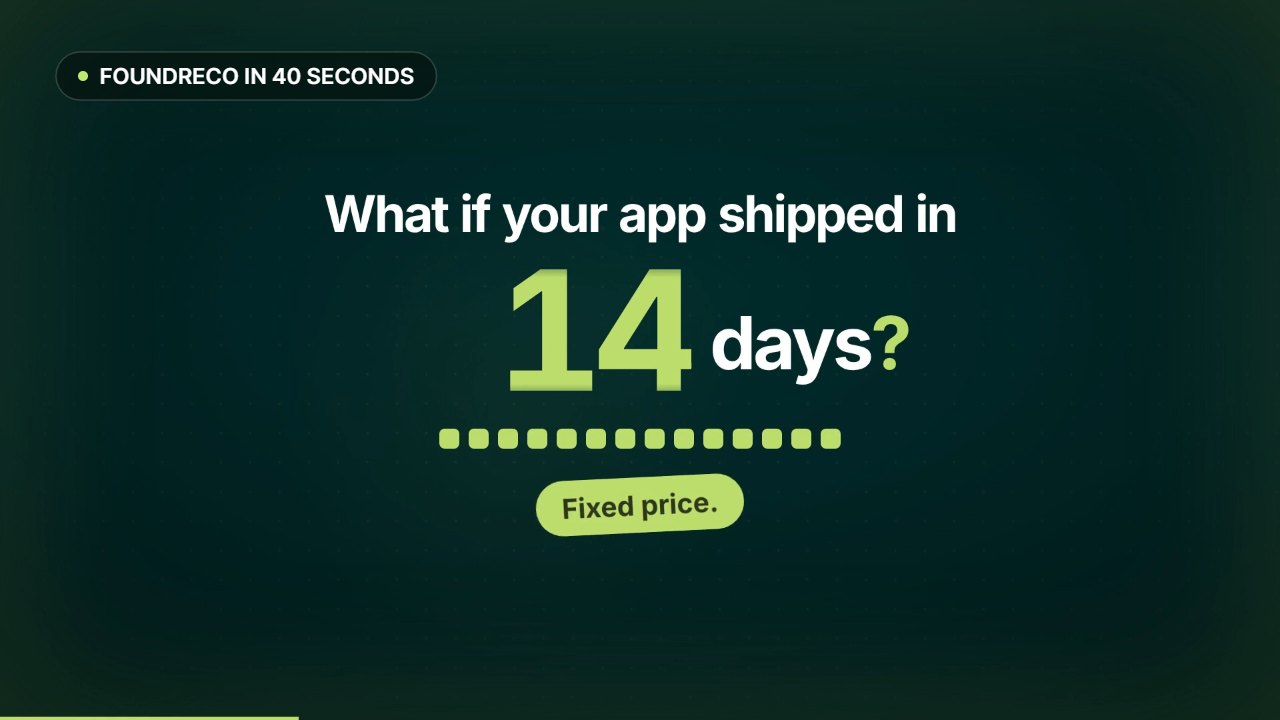 Foundreco in 40 seconds: what if your app shipped in 14 days, at a fixed price?